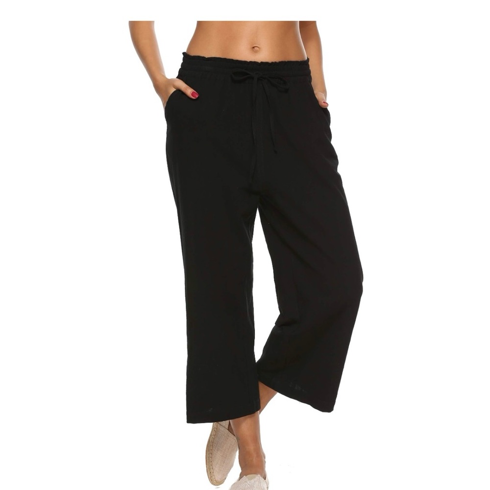 Women’s NWOT Linen Wide Leg Ankle Pants Black Size XL